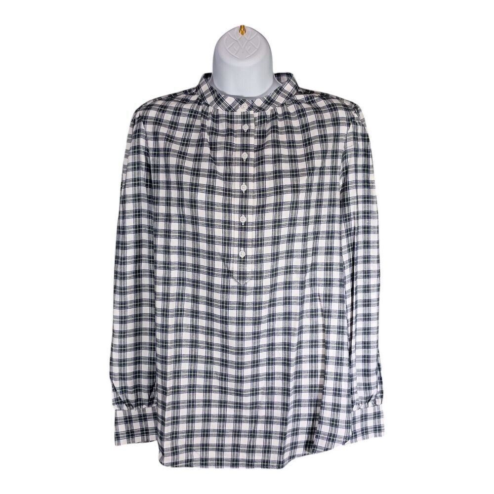 Brooks Brothers Shirt Blouse 1/2 Button Long Sleeve Henley Plaid Cotton Womens 6